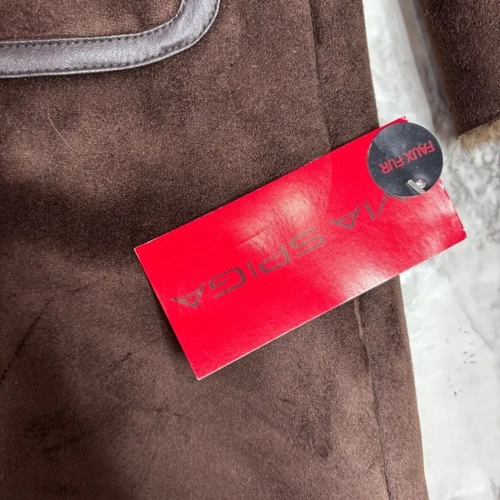 Via Spiga Deadstock 90s Y2K vintage brown espresso Long Coat size small NWT new - Picture 10 of 10